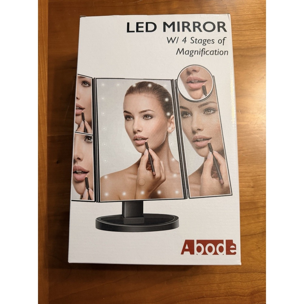 Abode LED Makeup Mirror 4-Stage Magnifying Touch Sensor 180° Swivel Black